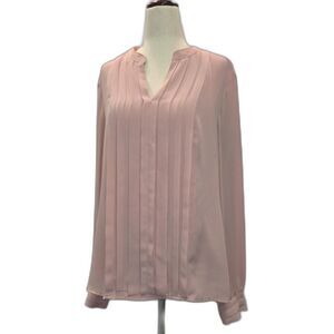 White House Black Market Pink Pleated Front V-Neck Blouse Size 8